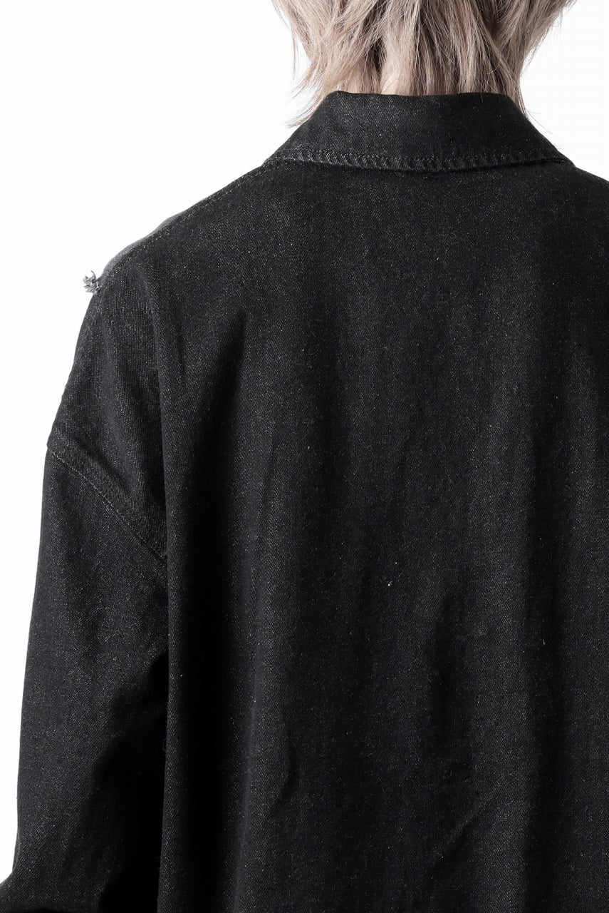 Feng Chen Wang RAW EDGE PATCHWORK DENIM SHIRT JACKET (BLACK) - Image 46