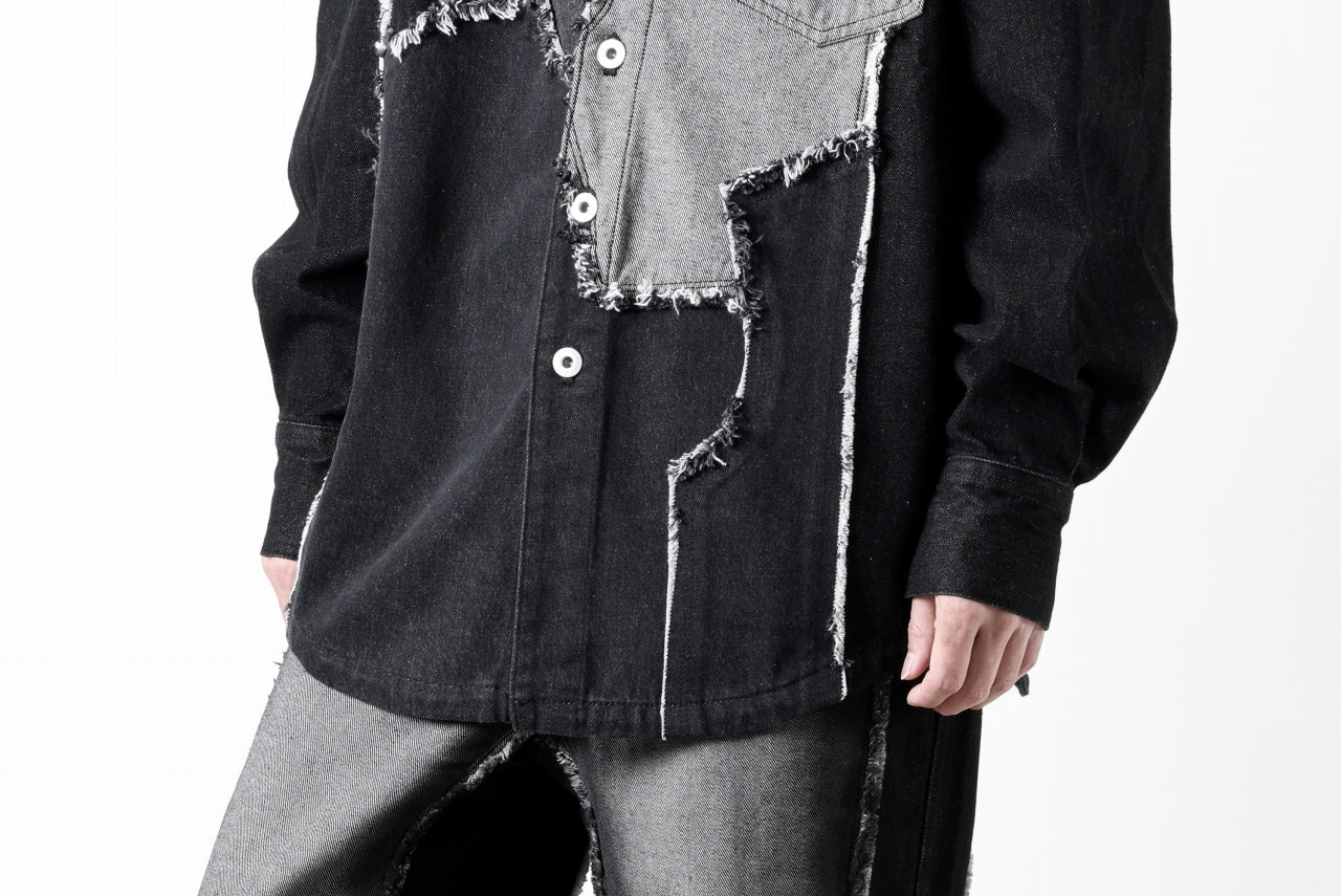 Feng Chen Wang RAW EDGE PATCHWORK DENIM SHIRT JACKET (BLACK) - Image 48