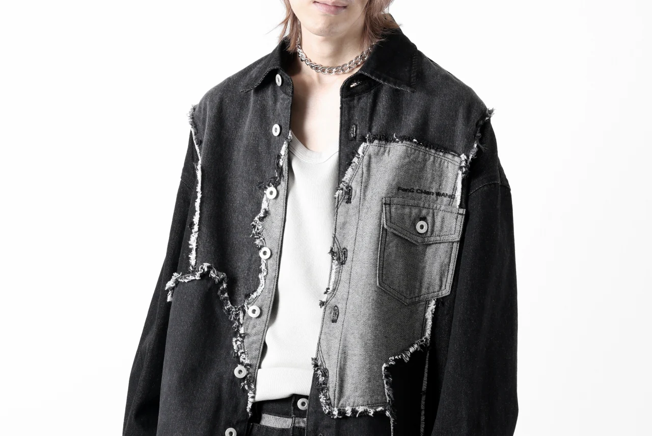 Feng Chen Wang RAW EDGE PATCHWORK DENIM SHIRT JACKET (BLACK) - Image 49