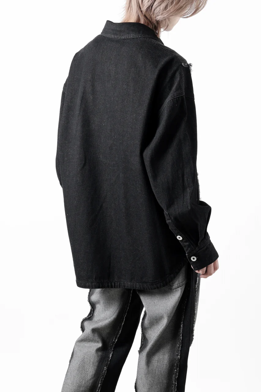 Feng Chen Wang RAW EDGE PATCHWORK DENIM SHIRT JACKET (BLACK) - Image 8