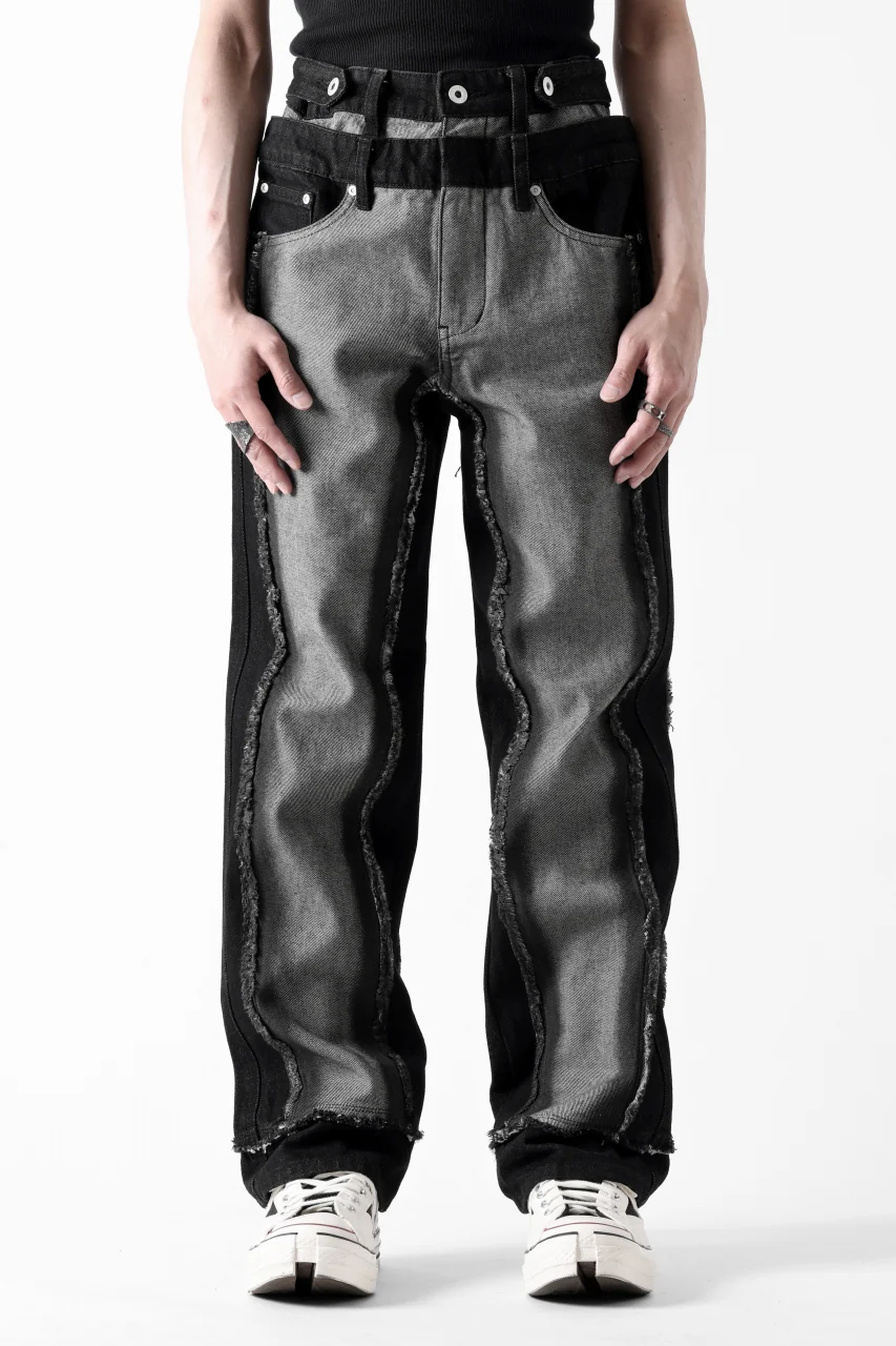 Feng Chen Wang RAW EDGE PATCHWORK TROUSERS (BLACK) - Image 2