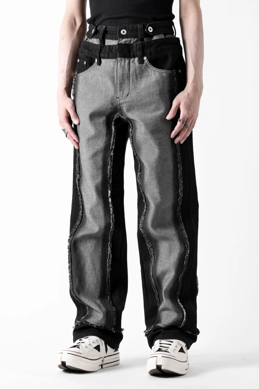Feng Chen Wang RAW EDGE PATCHWORK TROUSERS (BLACK) - Image 3