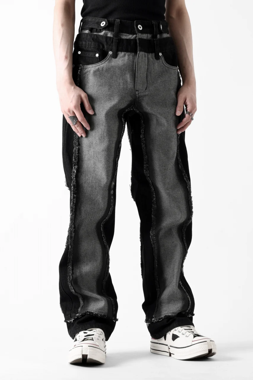 Feng Chen Wang RAW EDGE PATCHWORK TROUSERS (BLACK) - Image 5