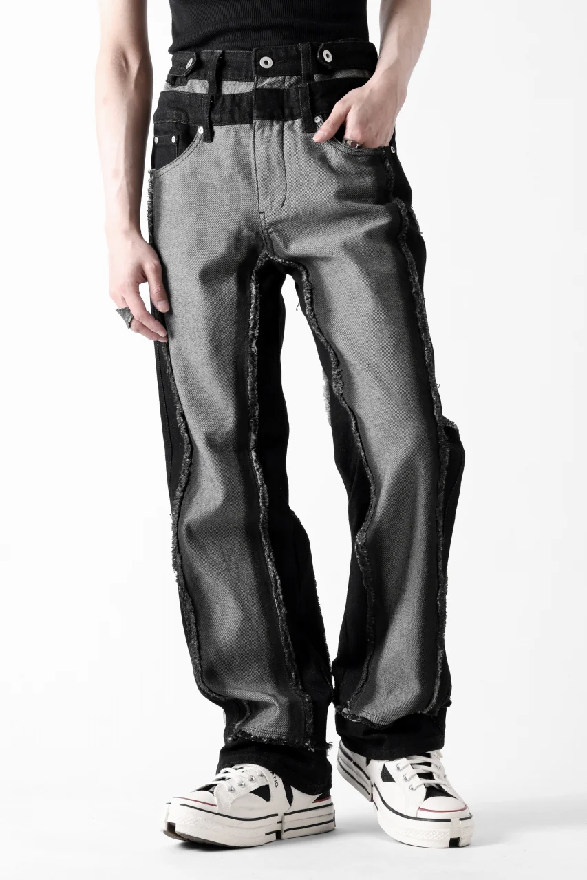 Feng Chen Wang RAW EDGE PATCHWORK TROUSERS (BLACK) - Image 6