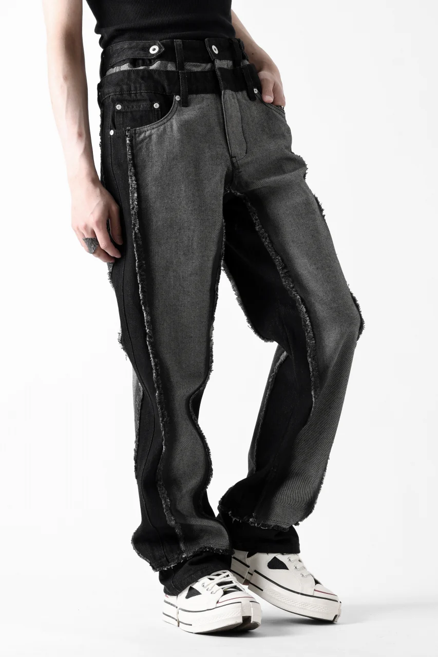 Feng Chen Wang RAW EDGE PATCHWORK TROUSERS (BLACK) - Image 8