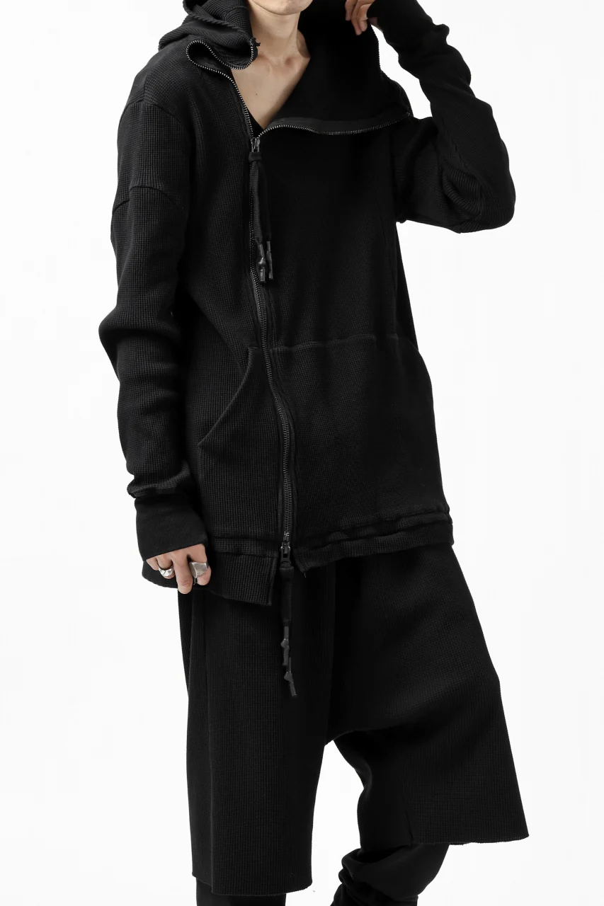 FIRST AID TO THE INJURED CURCULIO ZIP HOODIE / WAFFEL JERSEY (BLACK) - Image 2