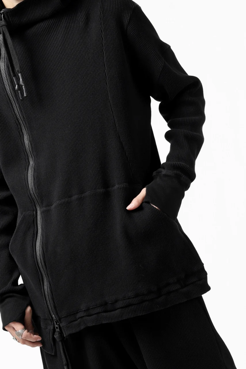 FIRST AID TO THE INJURED CURCULIO ZIP HOODIE / WAFFEL JERSEY (BLACK) - Image 25