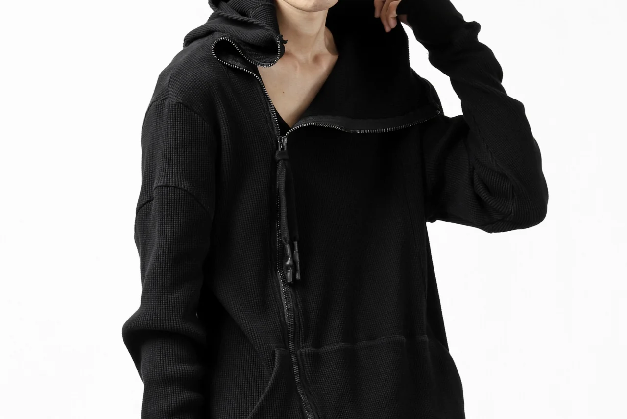 FIRST AID TO THE INJURED CURCULIO ZIP HOODIE / WAFFEL JERSEY (BLACK) - Image 31