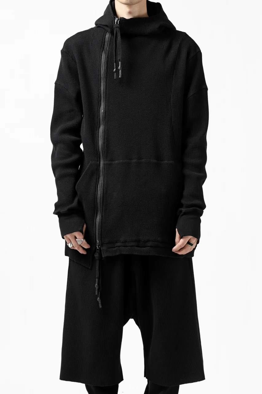 FIRST AID TO THE INJURED CURCULIO ZIP HOODIE / WAFFEL JERSEY (BLACK) - Image 6