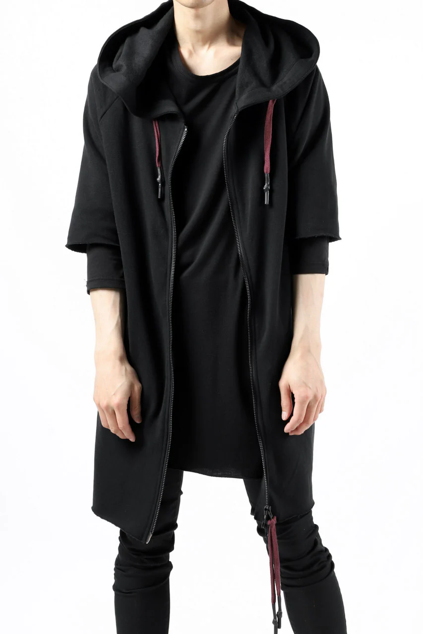 FIRST AID TO THE INJURED HOODY LAYERED SLEEVE ZIP PARKA / FRENCH TERRY + JERSEY (BLACK) - Image 10
