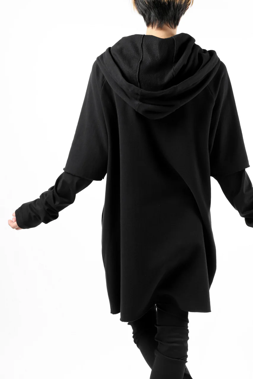 FIRST AID TO THE INJURED HOODY LAYERED SLEEVE ZIP PARKA / FRENCH TERRY + JERSEY (BLACK) - Image 11
