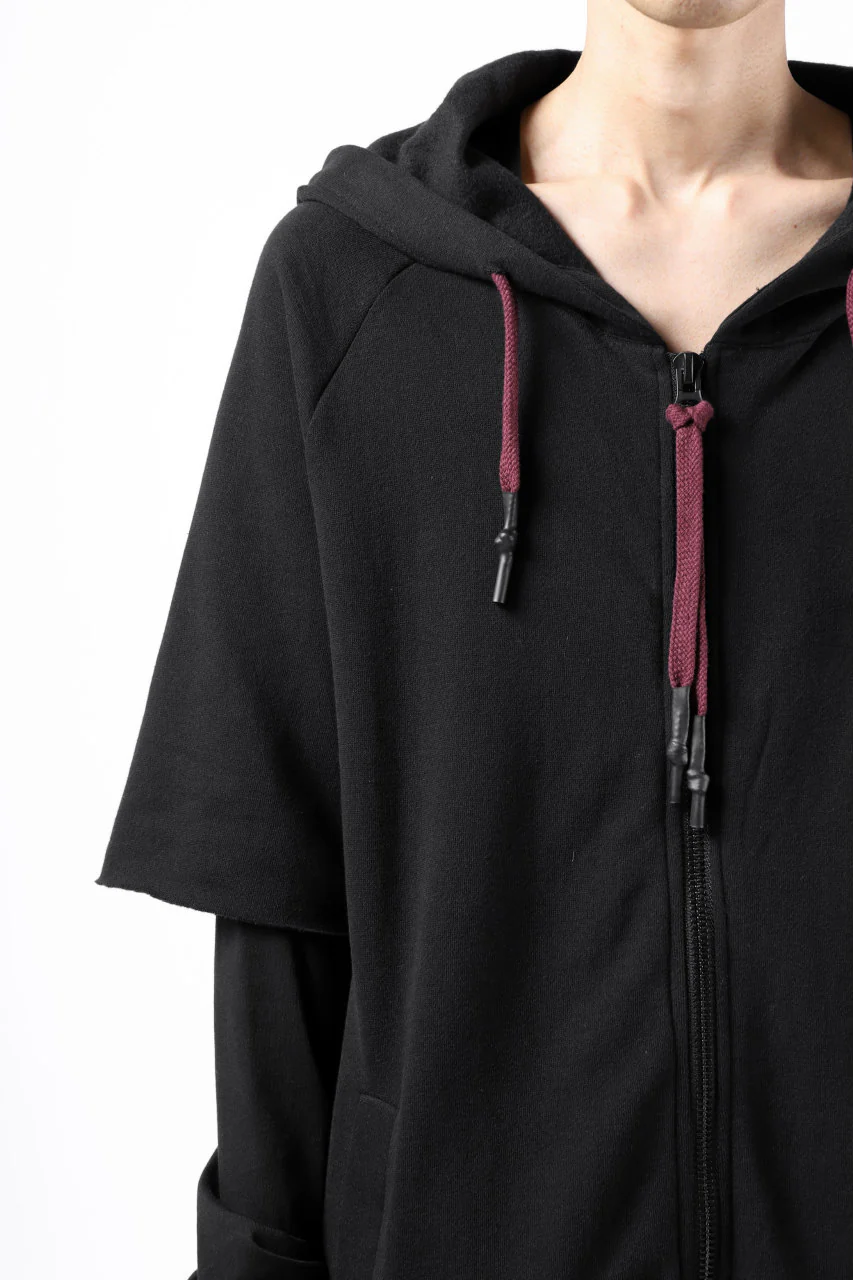 FIRST AID TO THE INJURED HOODY LAYERED SLEEVE ZIP PARKA / FRENCH TERRY + JERSEY (BLACK) - Image 13