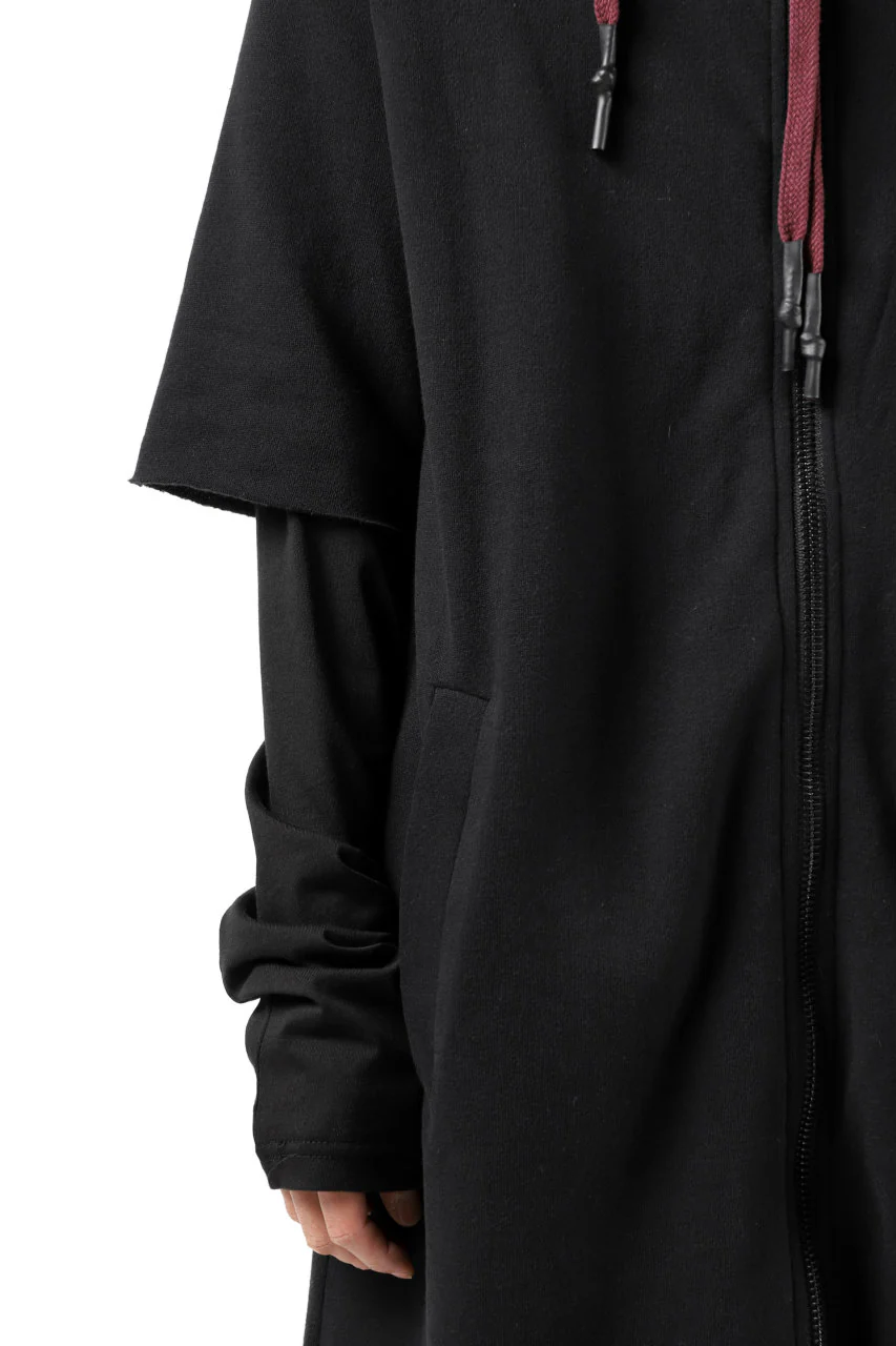 FIRST AID TO THE INJURED HOODY LAYERED SLEEVE ZIP PARKA / FRENCH TERRY + JERSEY (BLACK) - Image 14