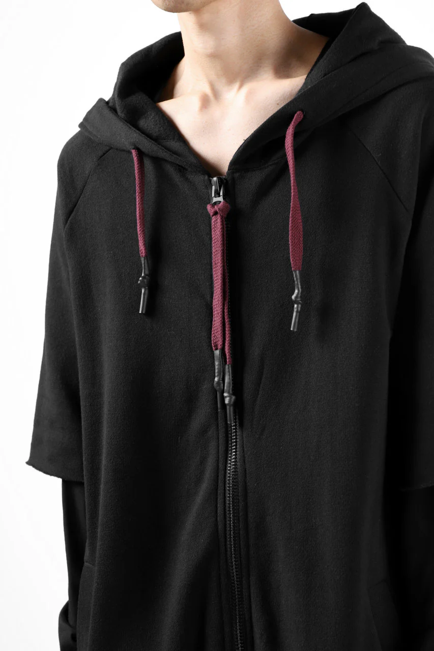 FIRST AID TO THE INJURED HOODY LAYERED SLEEVE ZIP PARKA / FRENCH TERRY + JERSEY (BLACK) - Image 15