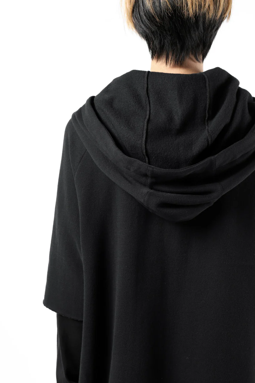 FIRST AID TO THE INJURED HOODY LAYERED SLEEVE ZIP PARKA / FRENCH TERRY + JERSEY (BLACK) - Image 16