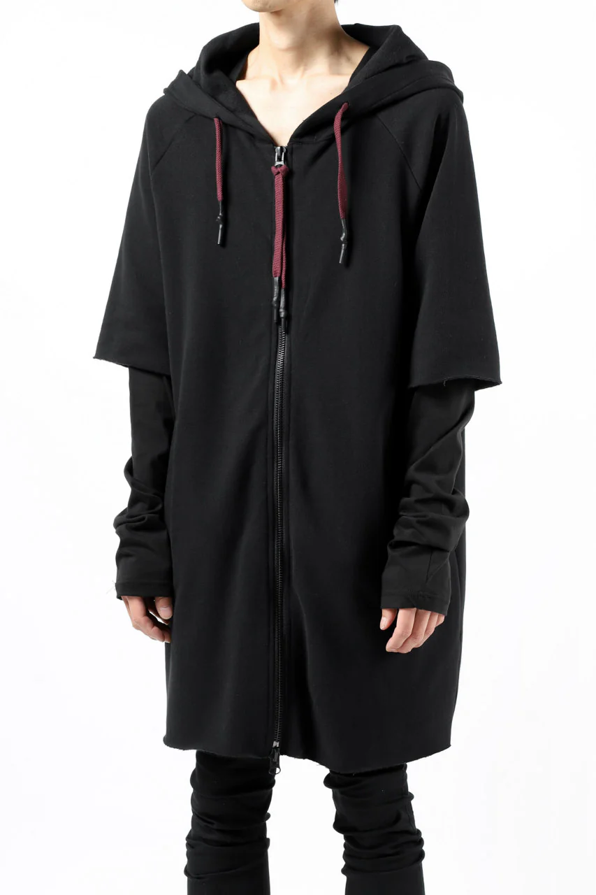 FIRST AID TO THE INJURED HOODY LAYERED SLEEVE ZIP PARKA / FRENCH TERRY + JERSEY (BLACK) - Image 5