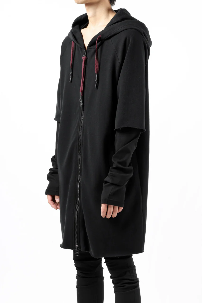 FIRST AID TO THE INJURED HOODY LAYERED SLEEVE ZIP PARKA / FRENCH TERRY + JERSEY (BLACK) - Image 6