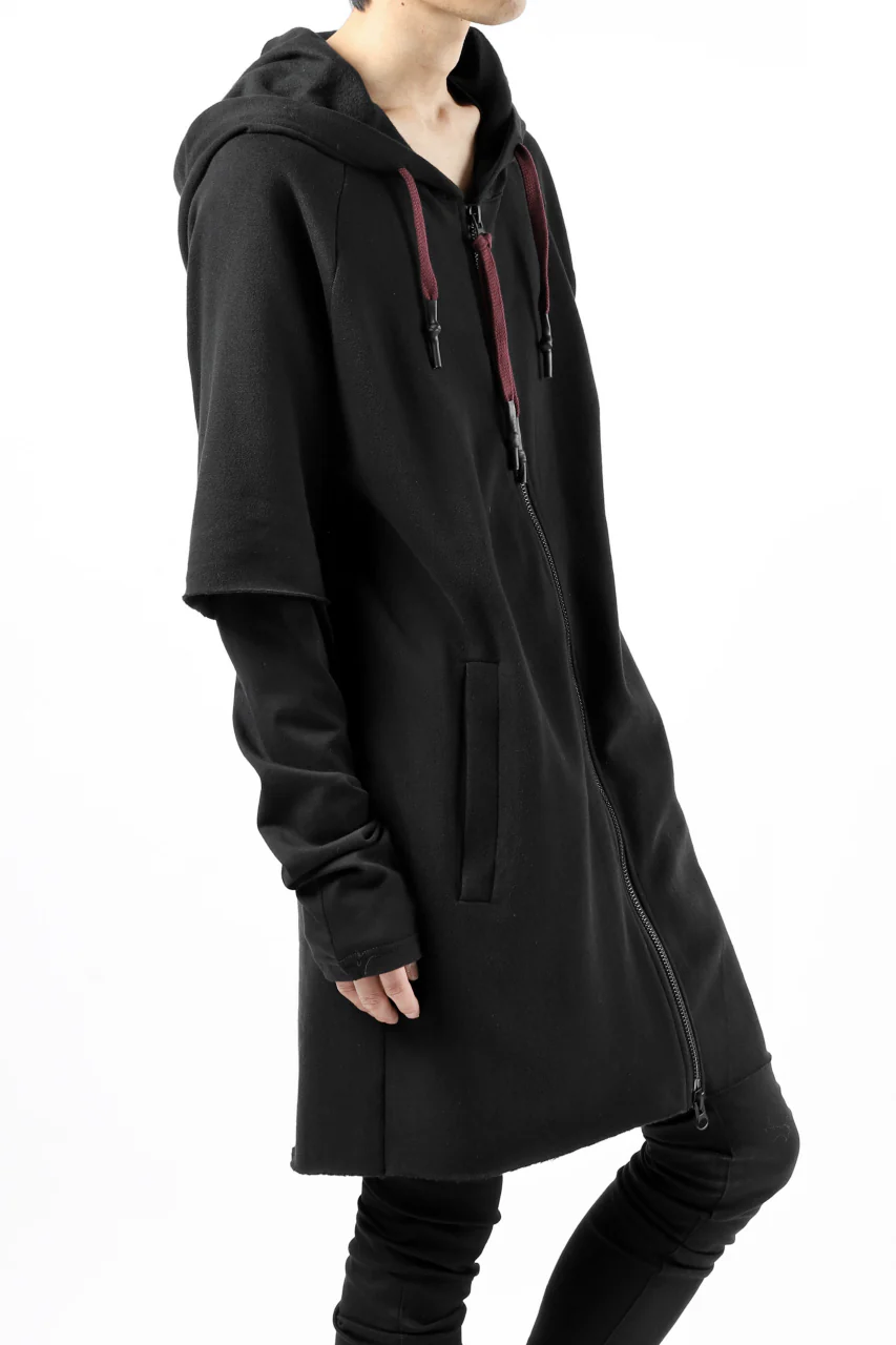 FIRST AID TO THE INJURED HOODY LAYERED SLEEVE ZIP PARKA / FRENCH TERRY + JERSEY (BLACK) - Image 7