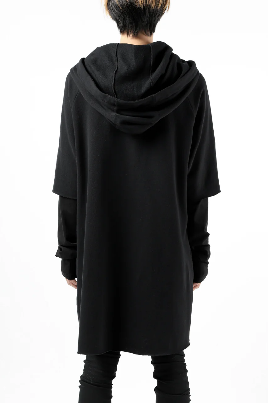 FIRST AID TO THE INJURED HOODY LAYERED SLEEVE ZIP PARKA / FRENCH TERRY + JERSEY (BLACK) - Image 8