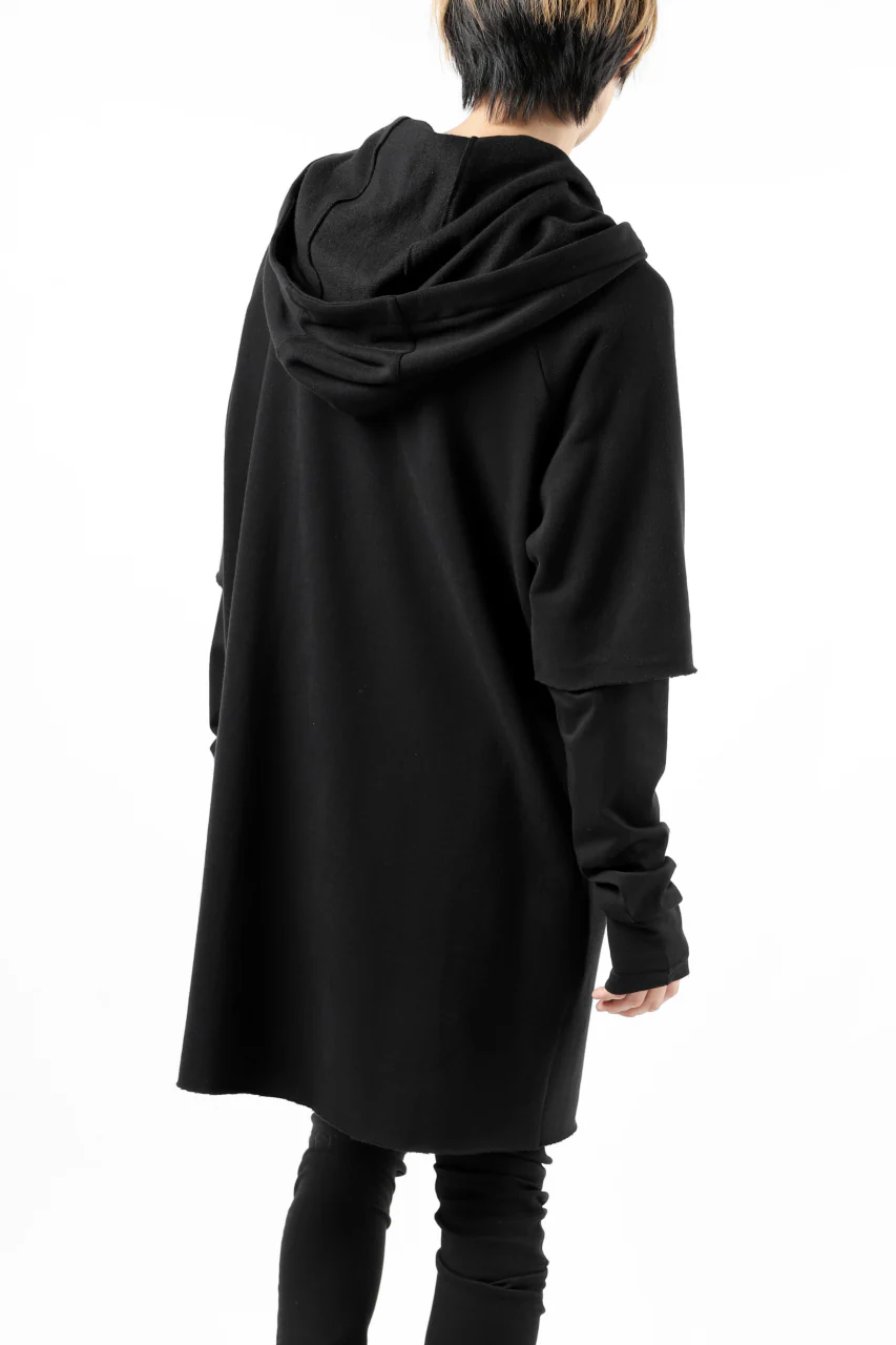 FIRST AID TO THE INJURED HOODY LAYERED SLEEVE ZIP PARKA / FRENCH TERRY + JERSEY (BLACK) - Image 9