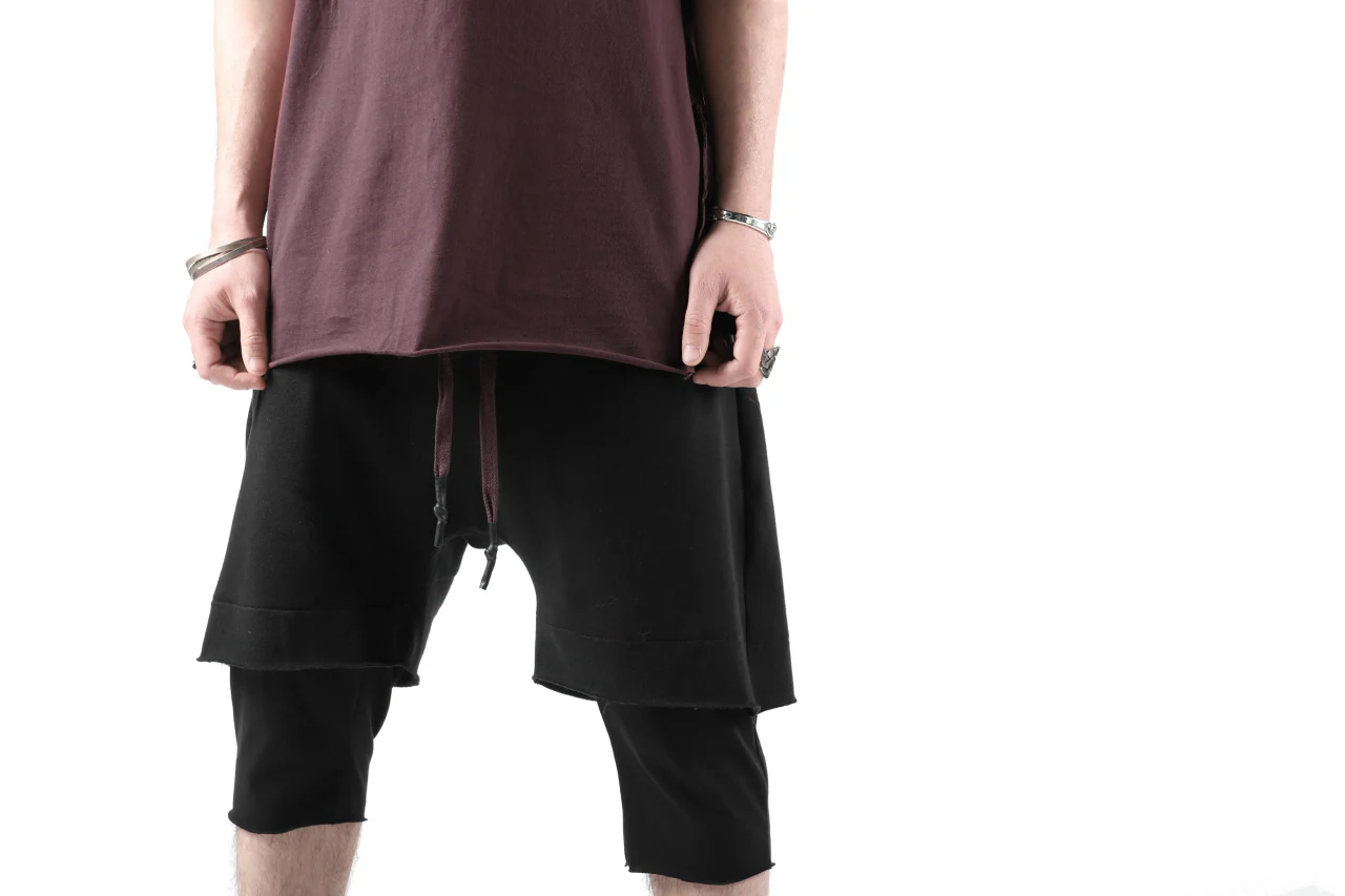 FIRST AID TO THE INJURED LAYERED SHORT PANTS / FRENCH TERRY + JERSEY (BLACK) - Image 24