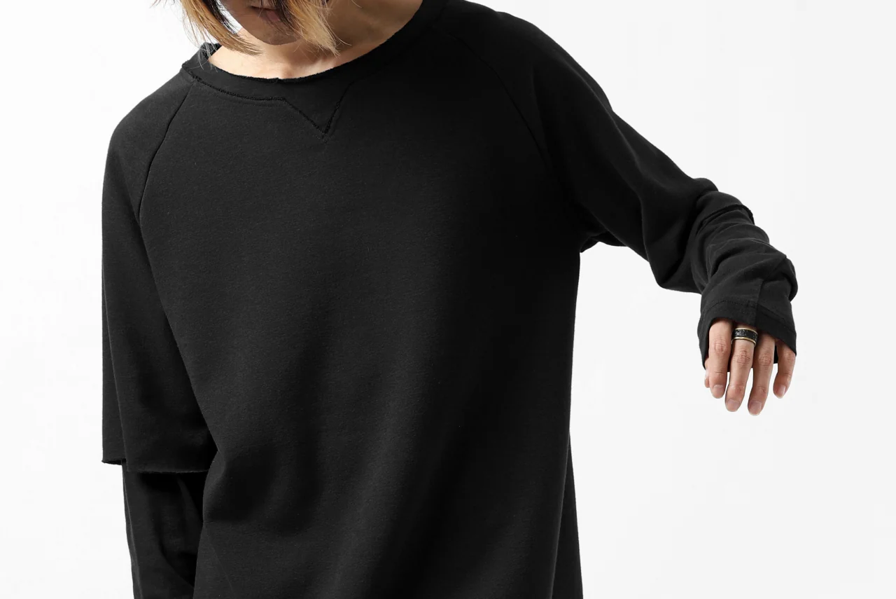 FIRST AID TO THE INJURED LAYERED SLEEVE TOPS / FRENCH TERRY + JERSEY (BLACK) - Image 16