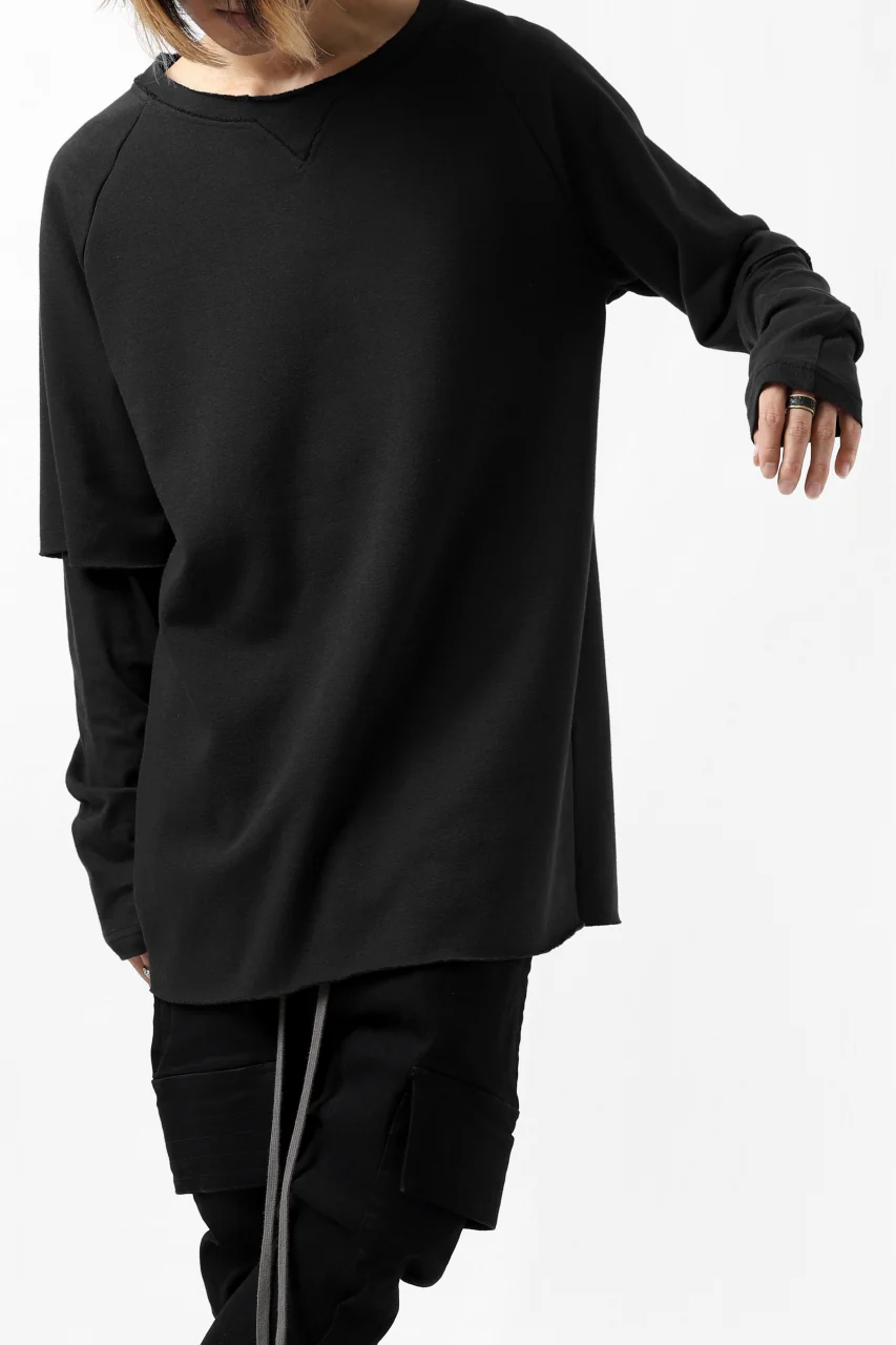 FIRST AID TO THE INJURED LAYERED SLEEVE TOPS / FRENCH TERRY + JERSEY (BLACK) - Image 3