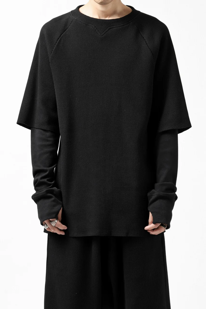 FIRST AID TO THE INJURED SJENSE LAYERED SLEEVE TOPS / WAFFEL + RIB JERSEY (BLACK)