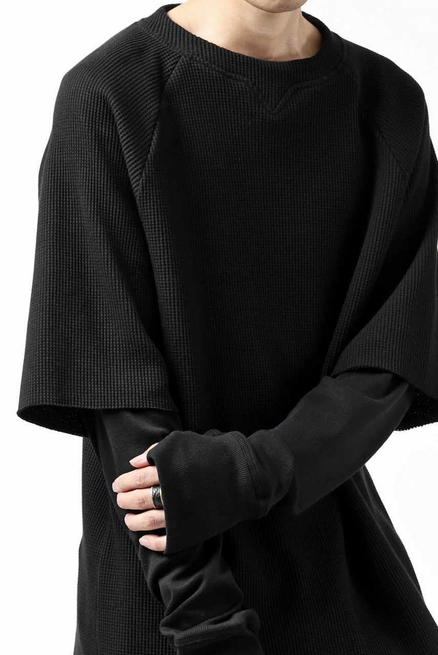 FIRST AID TO THE INJURED SJENSE LAYERED SLEEVE TOPS / WAFFEL + RIB JERSEY (BLACK) - Image 16