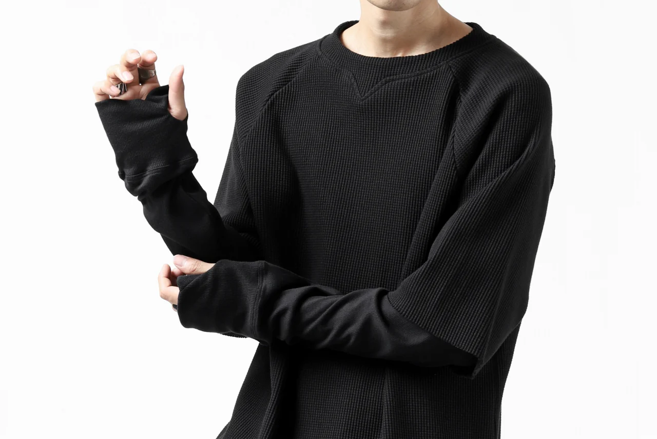 FIRST AID TO THE INJURED SJENSE LAYERED SLEEVE TOPS / WAFFEL + RIB JERSEY (BLACK) - Image 29