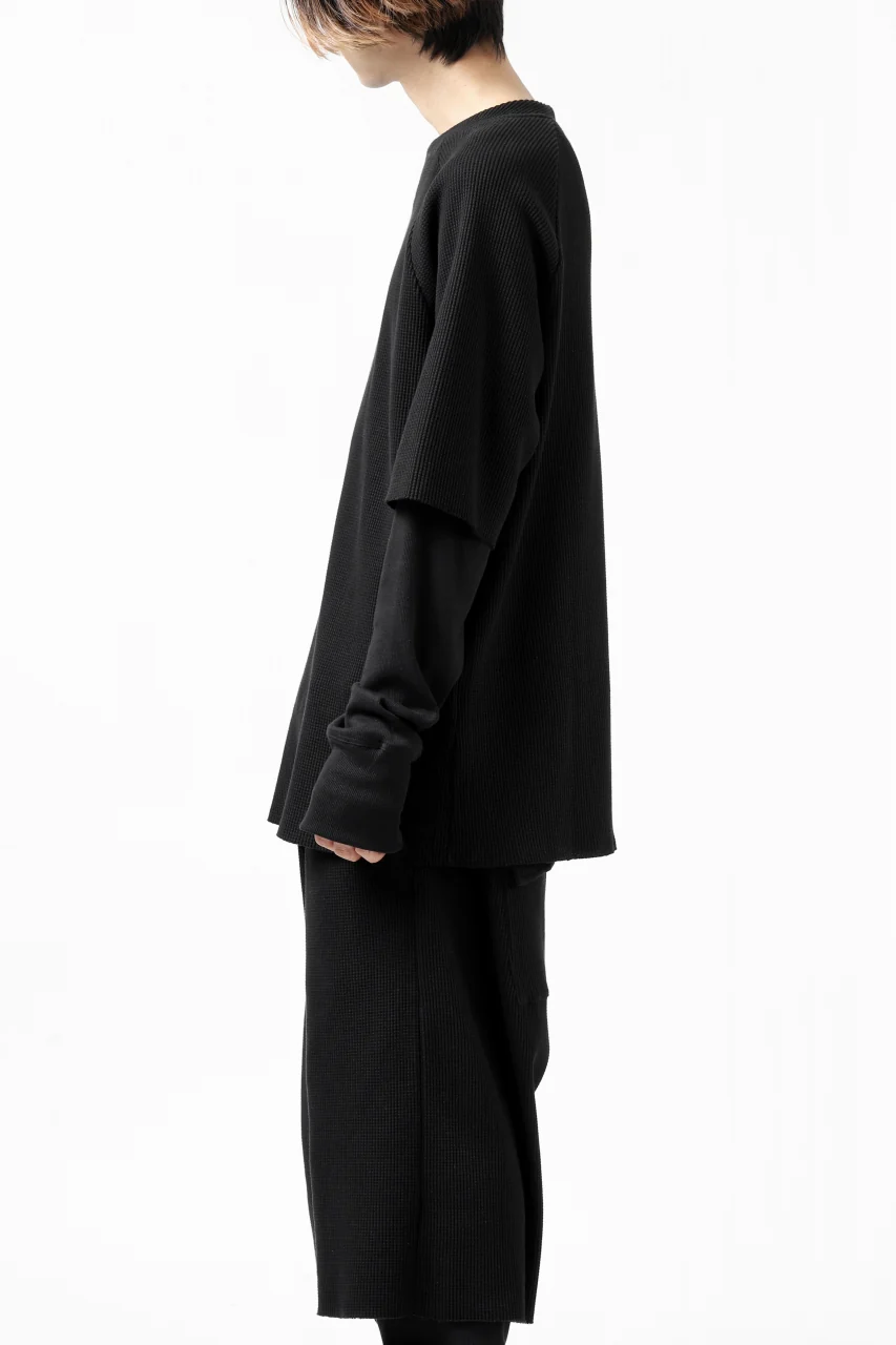 FIRST AID TO THE INJURED SJENSE LAYERED SLEEVE TOPS / WAFFEL + RIB JERSEY (BLACK) - Image 5
