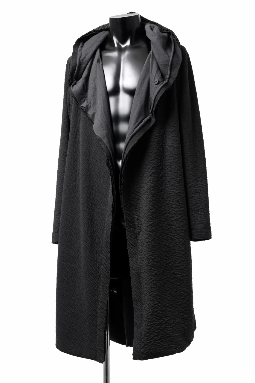 FIRST AID TO THE INJURED UXOR HOODIE LONG CARDIGAN / DOUBLE WAVY JERSEY (BLACK) - Image 7