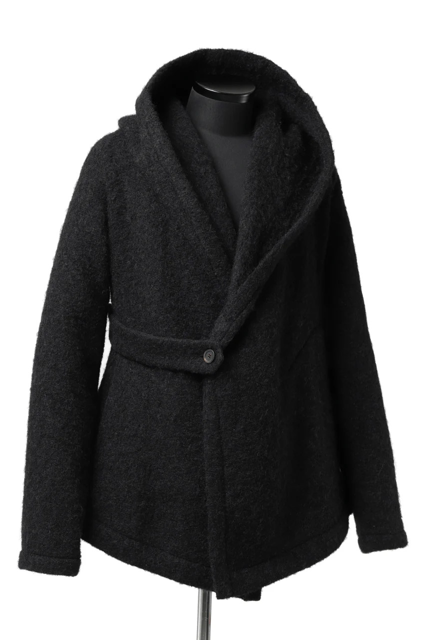 forme d'expression exclusive Hooded Cardigan Short-Coat (Black) - Image 2