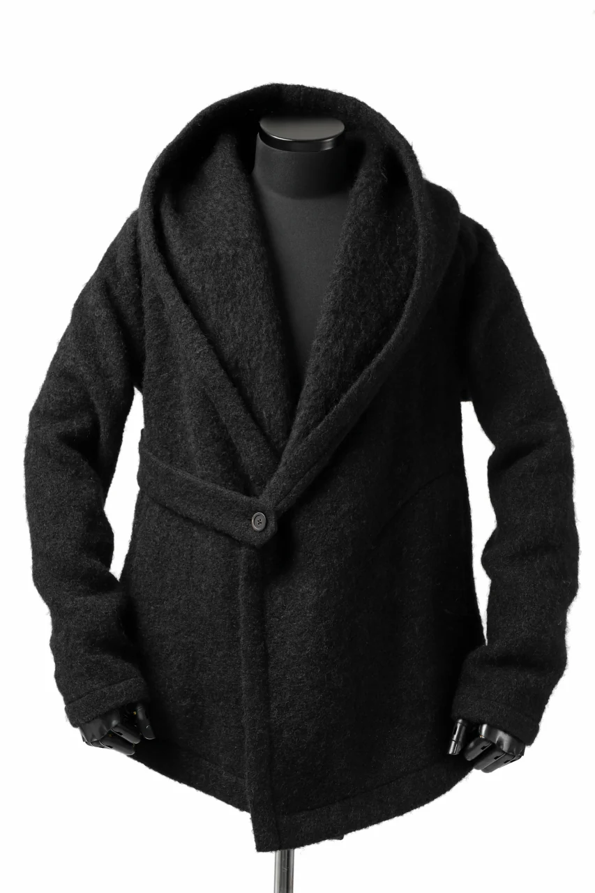 forme d'expression exclusive Hooded Cardigan Short-Coat (Black) - Image 8