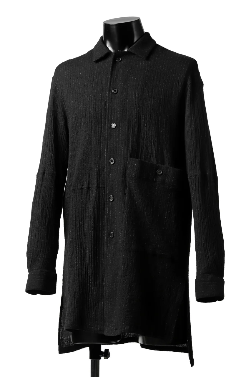 forme d'expression Long Wool Shirt with Pocket (Black) - Image 3