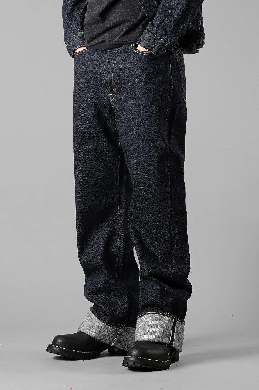 FULLCOUNT 0107W MONROE Wide Straight Jeans / 13.7oz Zimbabwe Selvedge Denim (INDIGO BLUE / ONE WASHED) - Image 3