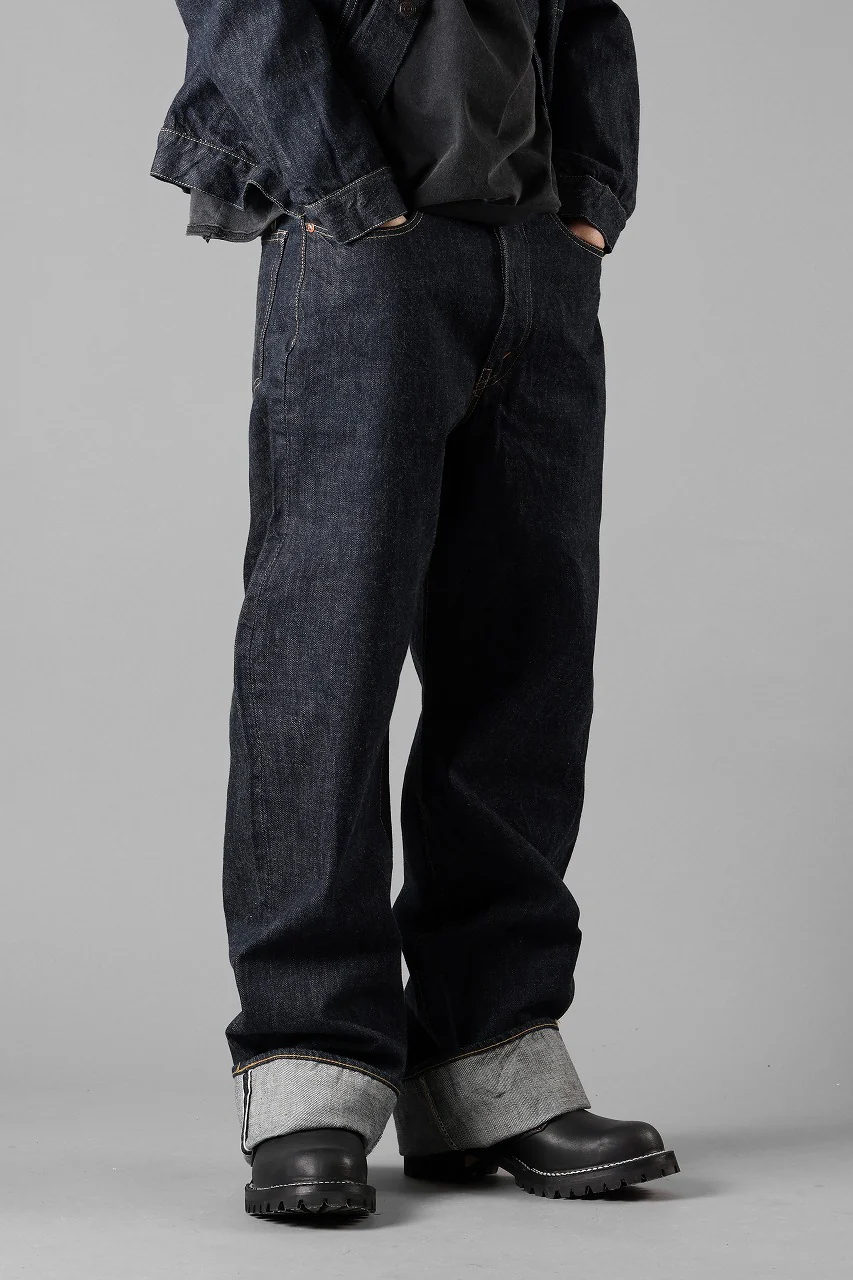 FULLCOUNT 0107W MONROE Wide Straight Jeans / 13.7oz Zimbabwe Selvedge Denim (INDIGO BLUE / ONE WASHED) - Image 5