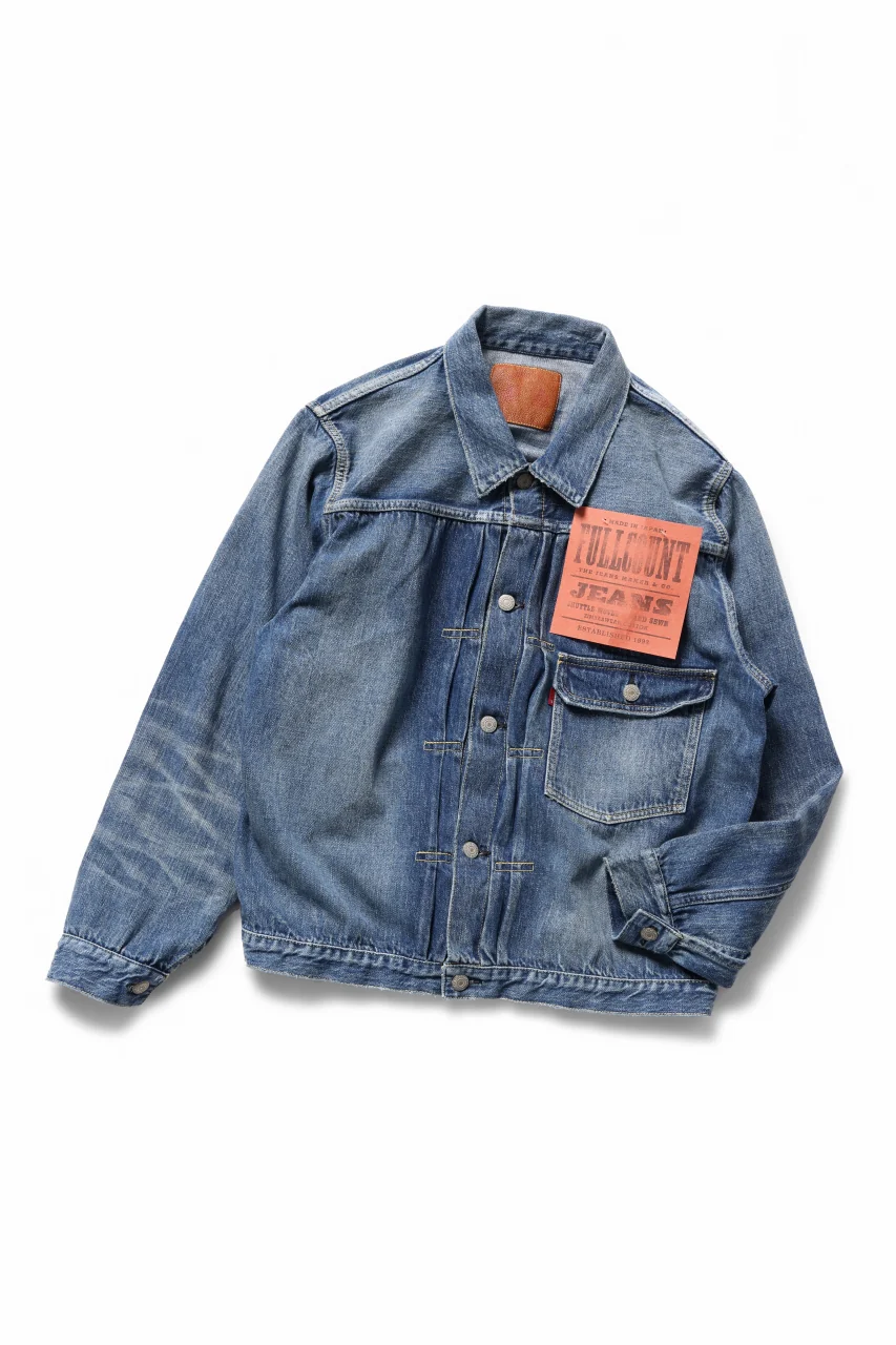 FULLCOUNT "Dartford" Type 1 Denim Jacket / 11.5oz Zimbabwe Selvedge Denim (Super Smooth) (INDIGO BLUE / ONE WASHED) - Image 2