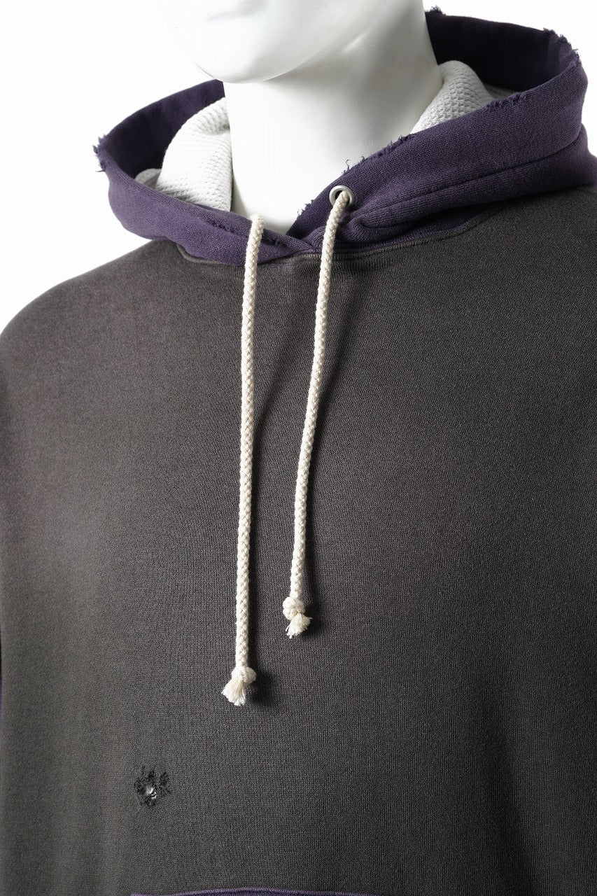 FULLCOUNT FADING DOUBLE FACE SWEAT HOODIE (EGG PLANT x BLACK) - Image 10
