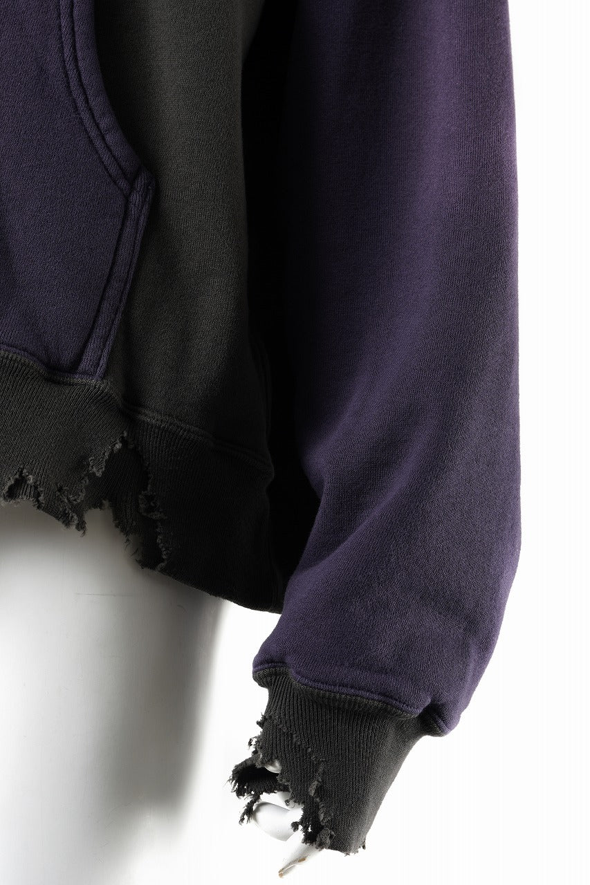 FULLCOUNT FADING DOUBLE FACE SWEAT HOODIE (EGG PLANT x BLACK) - Image 11