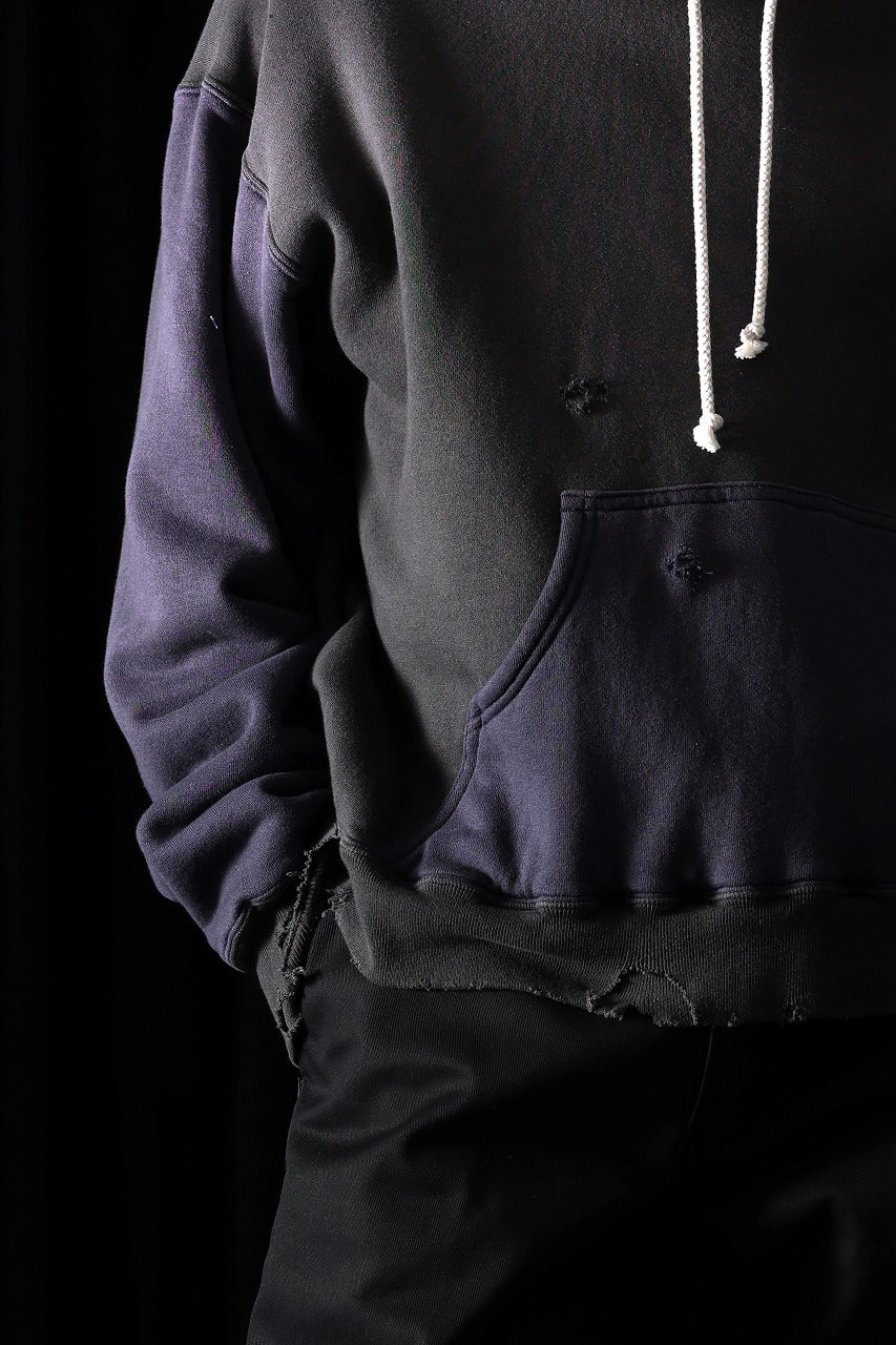 FULLCOUNT FADING DOUBLE FACE SWEAT HOODIE (EGG PLANT x BLACK) - Image 3