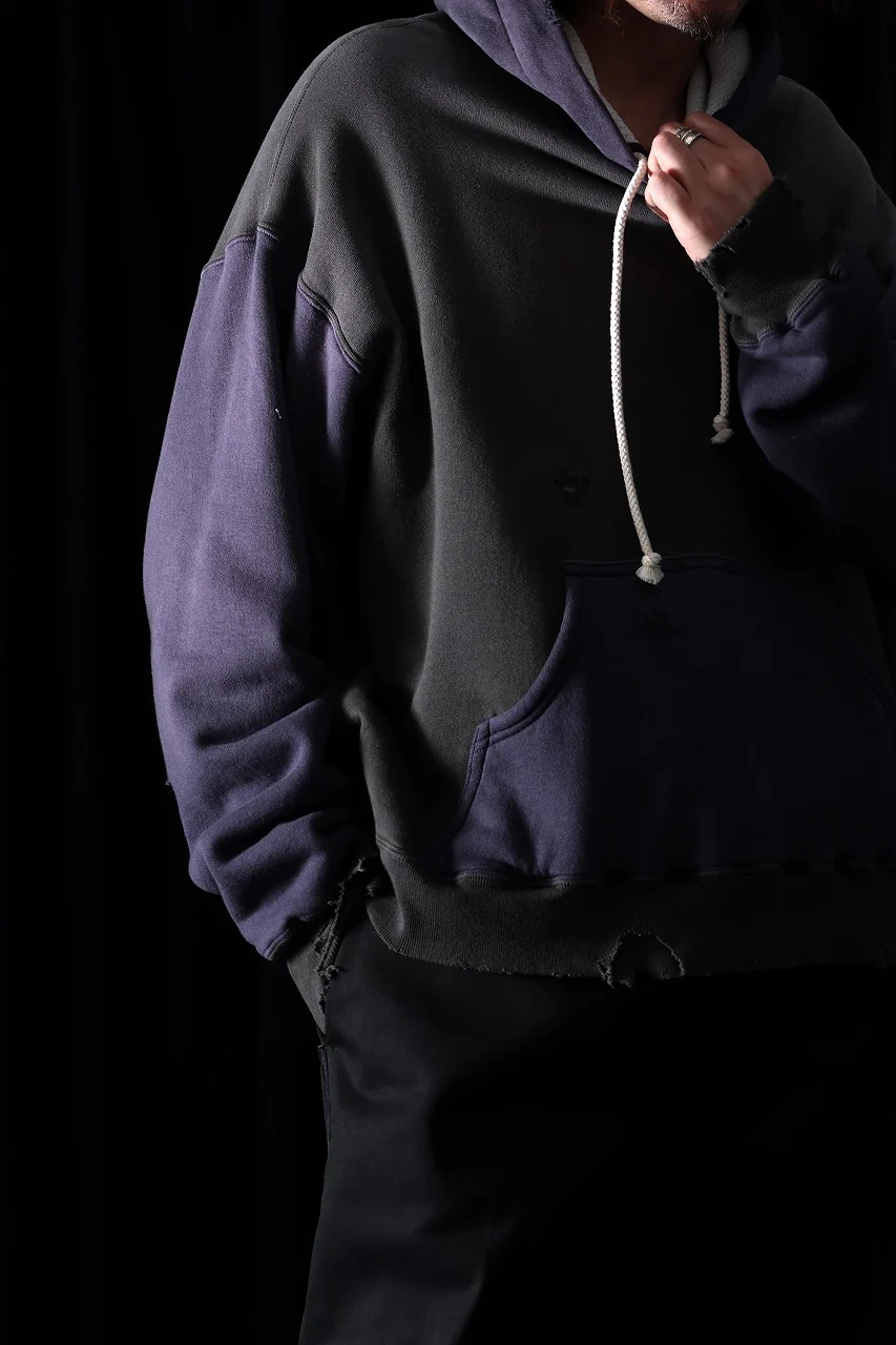 FULLCOUNT FADING DOUBLE FACE SWEAT HOODIE (EGG PLANT x BLACK) - Image 4