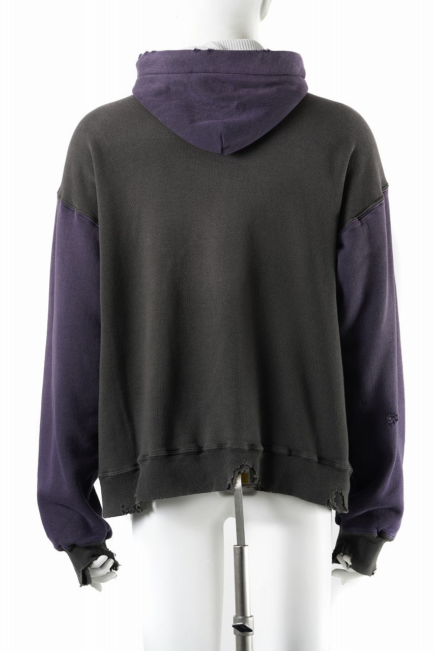 FULLCOUNT FADING DOUBLE FACE SWEAT HOODIE (EGG PLANT x BLACK) - Image 7
