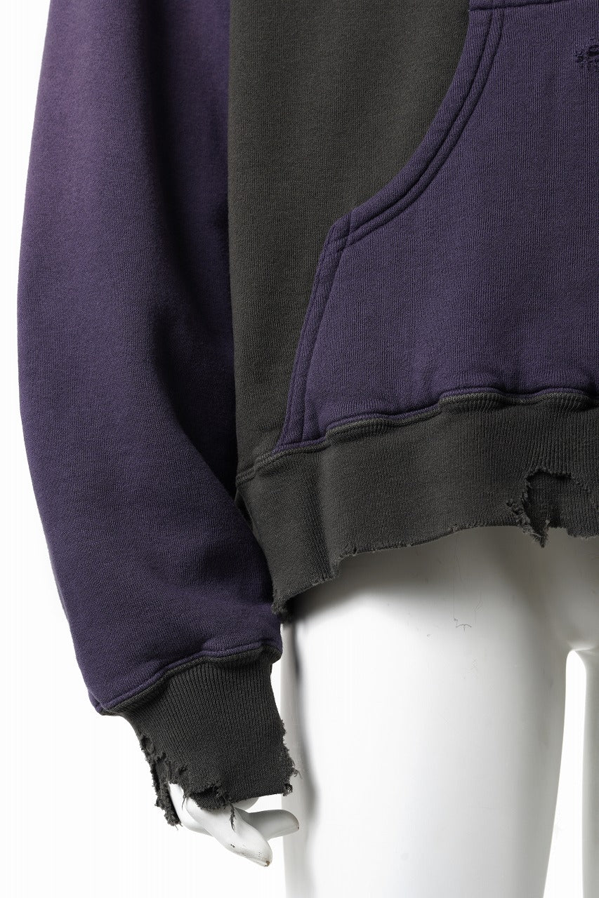FULLCOUNT FADING DOUBLE FACE SWEAT HOODIE (EGG PLANT x BLACK) - Image 9