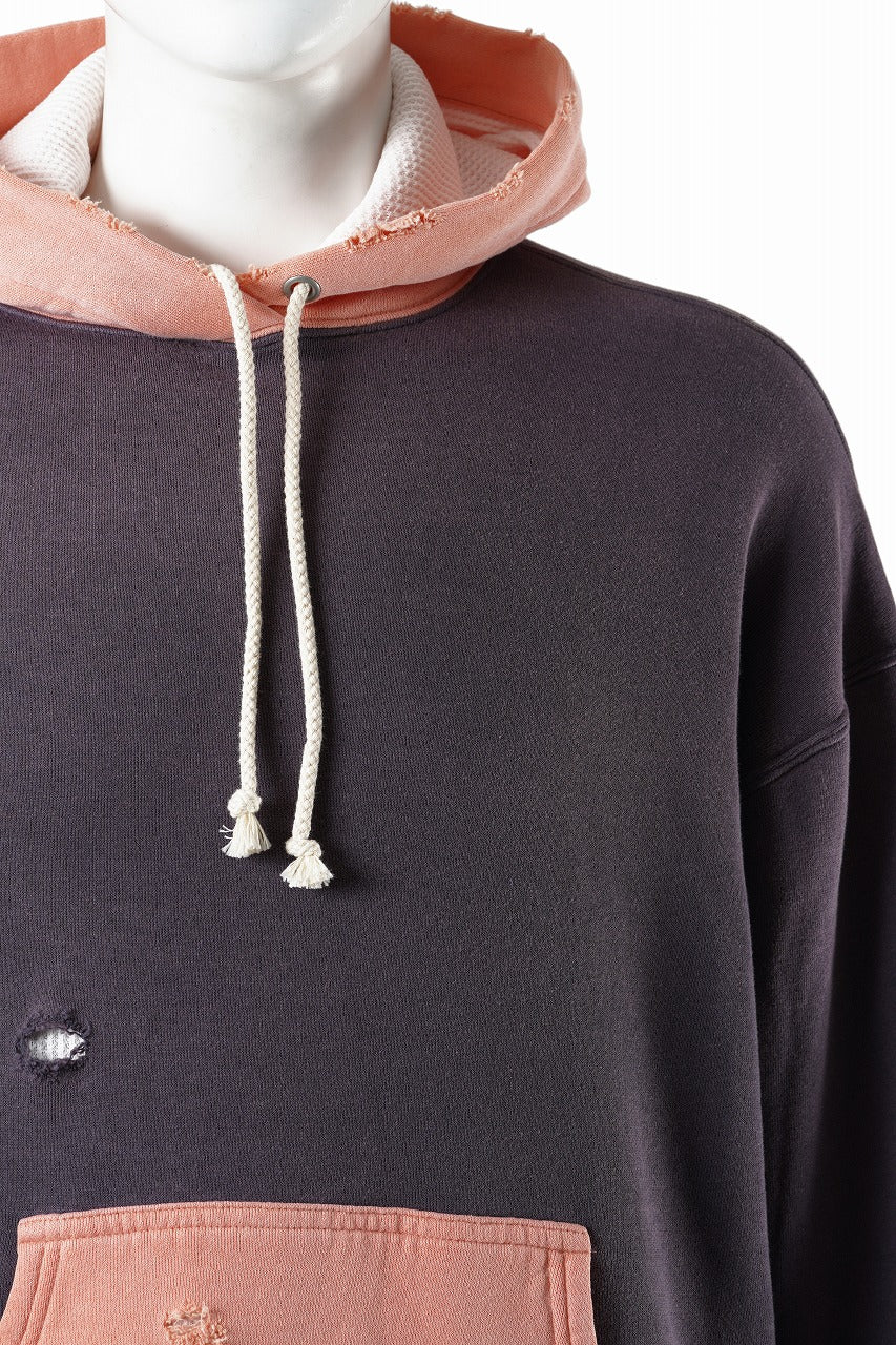 FULLCOUNT FADING DOUBLE FACE SWEAT HOODIE (EGG PLANT x PINK) - Image 4