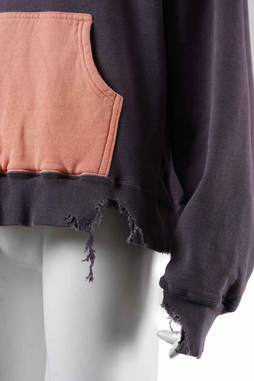 FULLCOUNT FADING DOUBLE FACE SWEAT HOODIE (EGG PLANT x PINK) - Image 7