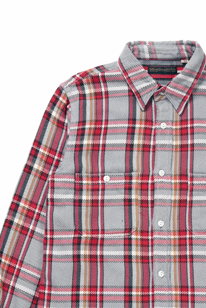 FULLCOUNT FLANNEL WORK SHIRT / ORIGINAL COTTON CHECK (GRAY x RED) - Image 4