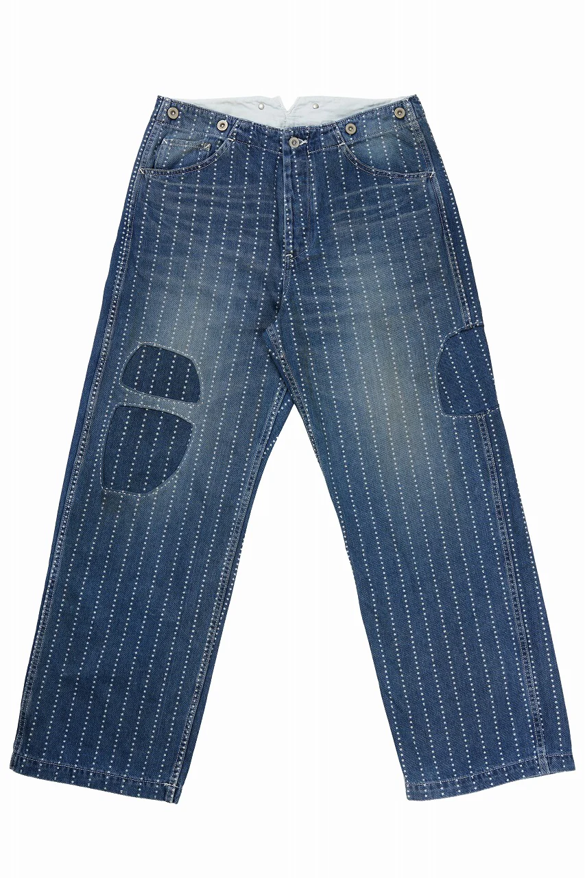 FULLCOUNT WABASH WORKERS PANTS / INDIGO DYED DRILL with WASH STAR STRIPE (INDIGO / HAND WASHED)