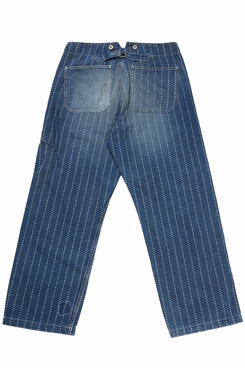 FULLCOUNT WABASH WORKERS PANTS / INDIGO DYED DRILL with WASH STAR STRIPE (INDIGO / HAND WASHED) - Image 2