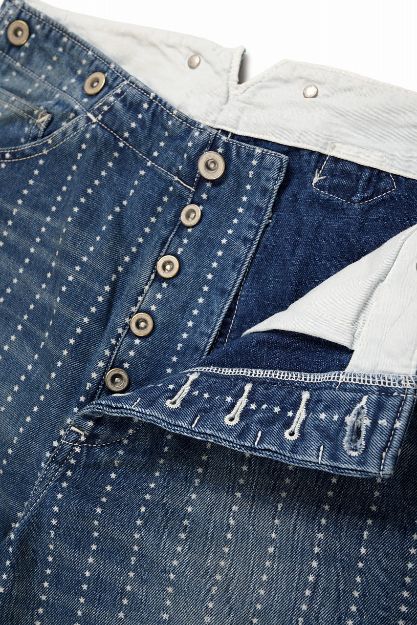 FULLCOUNT WABASH WORKERS PANTS / INDIGO DYED DRILL with WASH STAR STRIPE (INDIGO / HAND WASHED) - Image 6